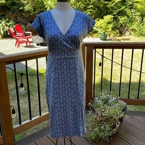 Royal Robbins Essential Tencel Dash Dress in Blue Sea Faux Wrap V-Neck Size XS